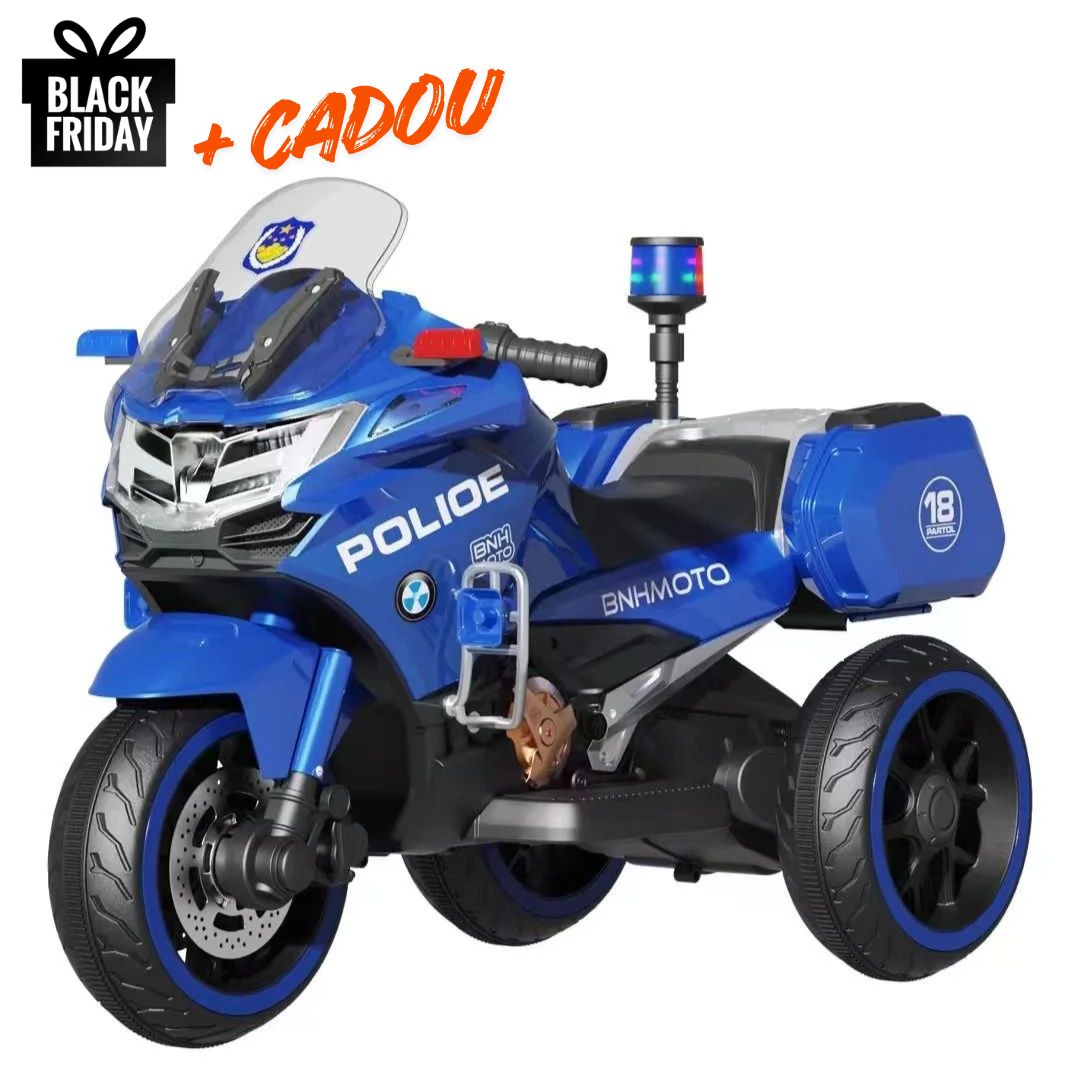 Motocicletă Electrică POLICE Albastra pentru Copii 3–7 ani, Lumini și Sunete, Baterie 6V7Ah
