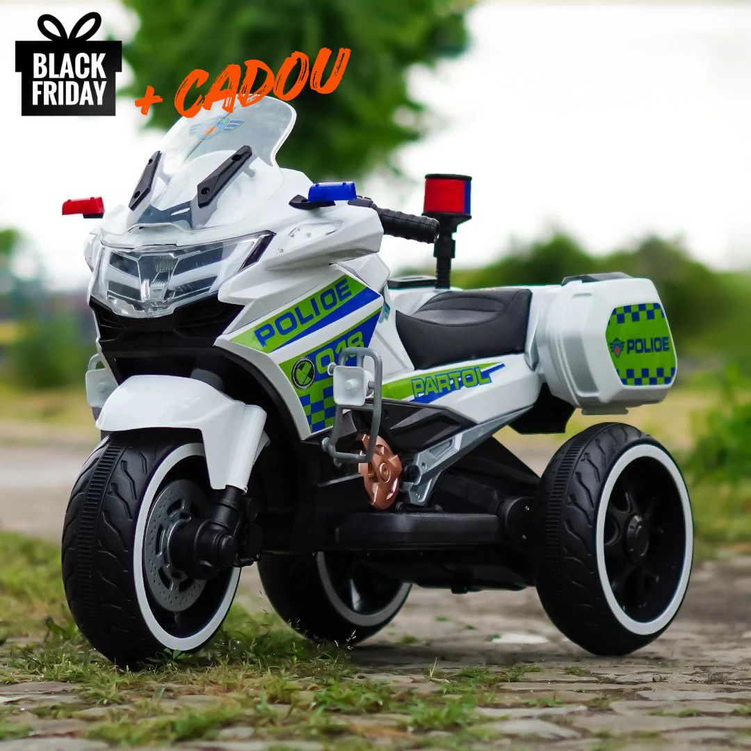Motocicletă Electrică POLICE Alba pentru Copii 3–7 ani, Lumini și Sunete, Baterie 6V7Ah
