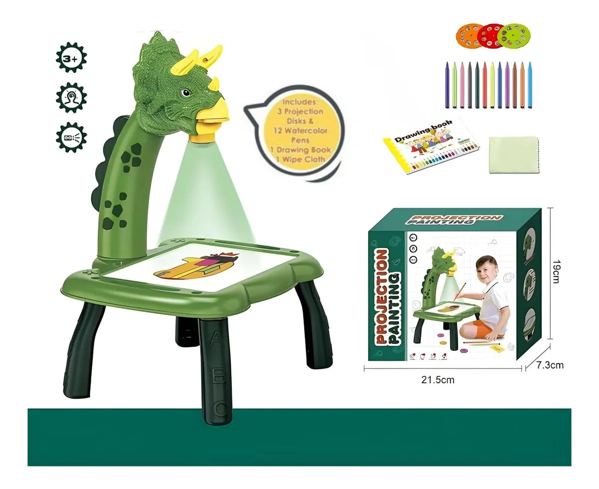 Masă de Desen cu Proiector pentru Copii, 3 Discuri cu 24 Șabloane, 12 Carioci, Muzică Relaxantă