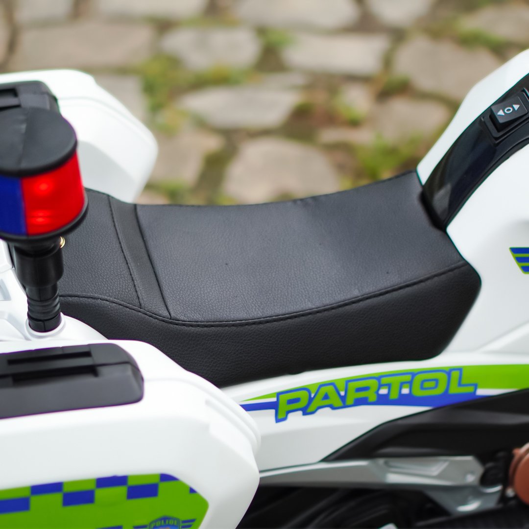 Motocicletă Electrică POLICE Alba pentru Copii 3–7 ani, Lumini și Sunete, Baterie 6V7Ah