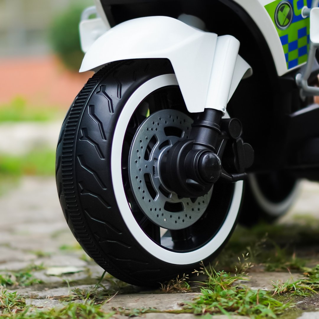 Motocicletă Electrică POLICE Alba pentru Copii 3–7 ani, Lumini și Sunete, Baterie 6V7Ah