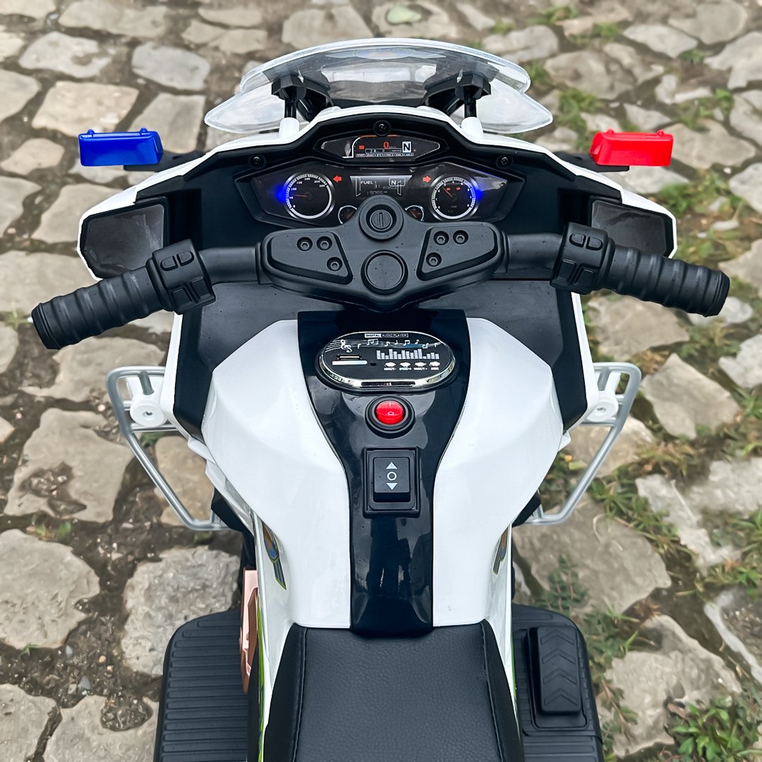 Motocicletă Electrică POLICE Alba pentru Copii 3–7 ani, Lumini și Sunete, Baterie 6V7Ah